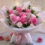 Buqetë elegante me trëndafila rozë