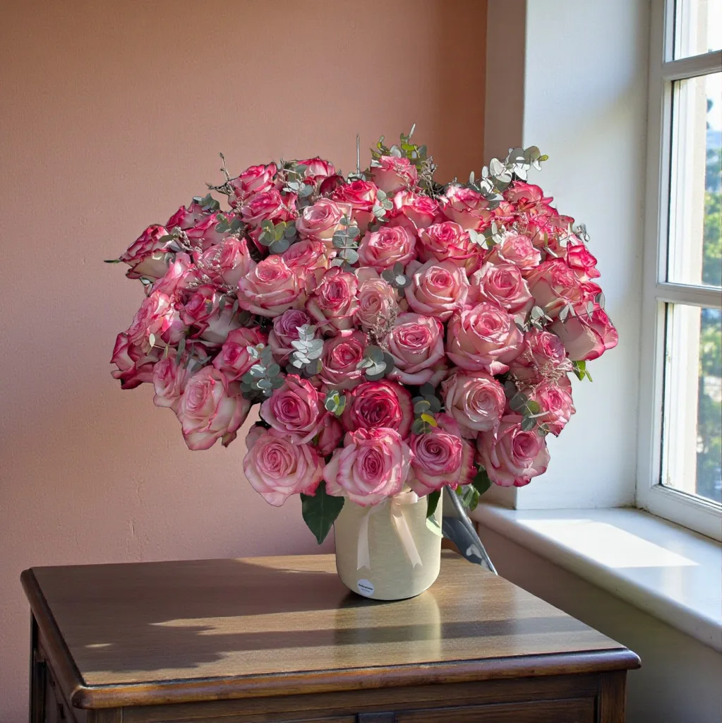 Buqetë elegante me trëndafila rozë, ideale për dhuratë - Figura 2