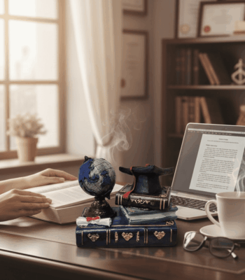 dekor diplomimi me libër dhe glob